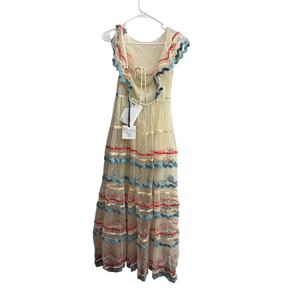 RED Valentino Ric Rac Tulle Midi Dress Ivory A03 AVORIO Size 40 Rare $1536 New